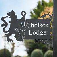Lion & Staff Iron Bracketed House Name Sign 