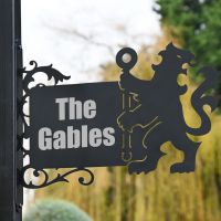Lion & Staff Iron Bracketed House Name Sign in Situ 