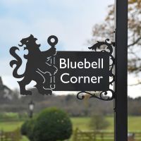 Lion & Staff Iron Bracketed House Name Sign in full 