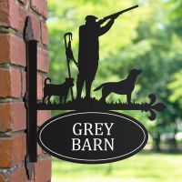 "Game Season" Jack Russel & Labrador Iron Bracketed House Name Sign in Black 