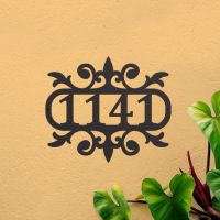 House Number Sign with Fleur De Lys Design 