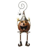 Metal Pumpkin with Spider Shelf Ornament 