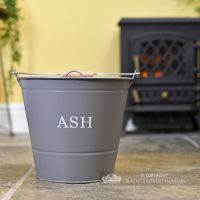 Contemporary Ash Bucket with Matching Lid In Living Room Setting
