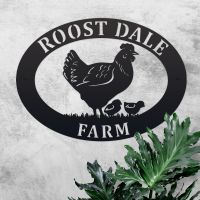 Hen & Chicks Iron Oval House Sign in Use Outdoors