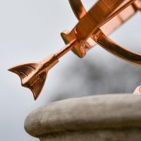 Close-Up of the Base of the Arrow on Polished Copper Armillary - 24cm