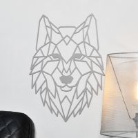 Geometric Wolf Head Wall Art in Grey Finish 