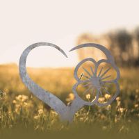 Poppy on Love Heart Grave Marker Ground Spike in Natural Steel Finish in Situ