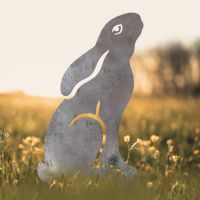 Unfinished Sheet Steel Silhouette with Realistic Moon Gazing Hare Design