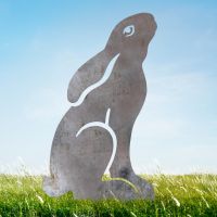 Unfinished Sheet Steel Silhouette with Realistic Moon Gazing Hare Design in Situ