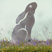 Realistic Moon Gazing Hare Sheet Steel Silhouette in Natural Steel Finish