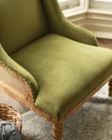 The "Ivy" Green Velvet & Wood Armchair Details