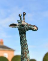 Close up of Verdigris Giraffe Cast Aluminium Sculpture Head