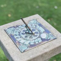 Verdigris "Four Seasons" Sundial - 200mm in Situ
