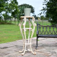 Victorian Aged Cream Cast Iron Side Table Stand Holding a Flower Pot