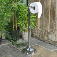 Bright Chrome Victorian Free Standing Toilet Roll Holder Holding Toilet Roll