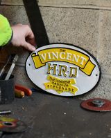 Scale image of "Vincent Motorcycles" Cast Iron Automobilia Reproduction Sign 