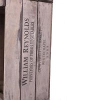 Close-up of the Text on the Vintage Apple Crate Storage Cabinet