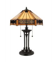 "Sommersall Peak" Vintage Bronze Carved Metal and Amber Glass Table Lamp