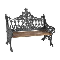 Vintage Victorian Cast Iron & Wood Bench in Black 