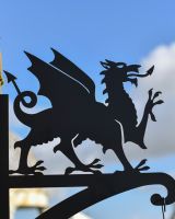 Close up of the Welsh Dragon Iron Hanging Basket Bracket