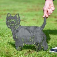 Silver West Highland Terrier Silhouette with hand on tail to scale