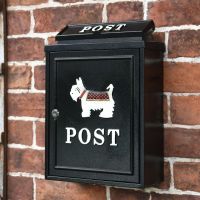Black "Oxford" White Westie Wall Mounted Post Box