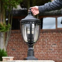 "Winsford" Black Traditional Countryside Pillar Light to Scale