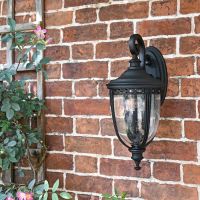 Traditional Extra Large Top Fix Black Wall Lantern in Situ on a Brick Wall