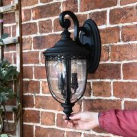 Traditional Extra Large Top Fix Black Wall Lantern to scale