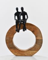 "World of Two" Aluminium and Mango Wood Sculpture - Black