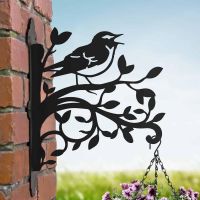 Steel Hanging Basket Bracket with Wood Warbler on Branches Topper