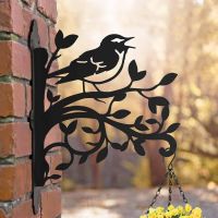 Wood Warbler on Branches Steel Hanging Basket Bracket in Situ
