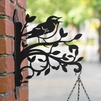 Steel Hanging Basket Bracket with Wood Warbler on Branches Motif