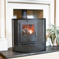 Black Contemporary Curved Single Panel Fire Guard In Situ
