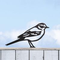 Yellow Wagtail Steel Fence Topper in Black in Situ