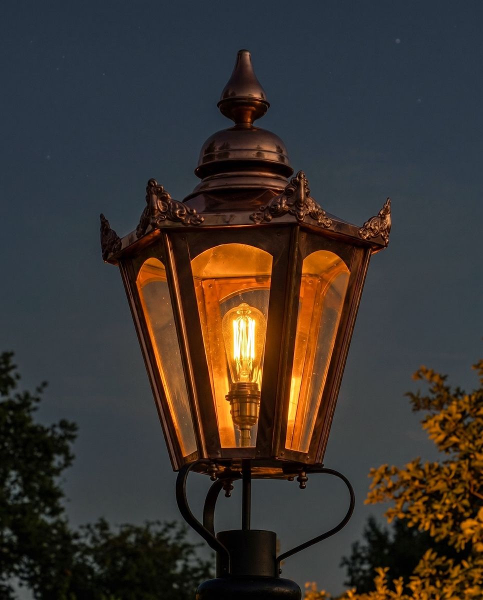 -Copper Hexagonal Lantern 87cm Digital Illustration At Night