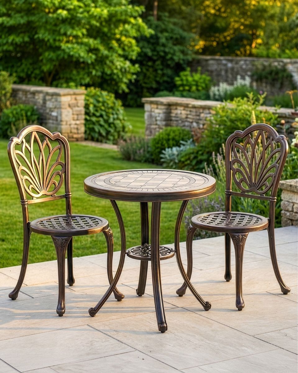 Ornate Two Chair Bistro Set with Mosaic Table Top in Situ digital illustration 