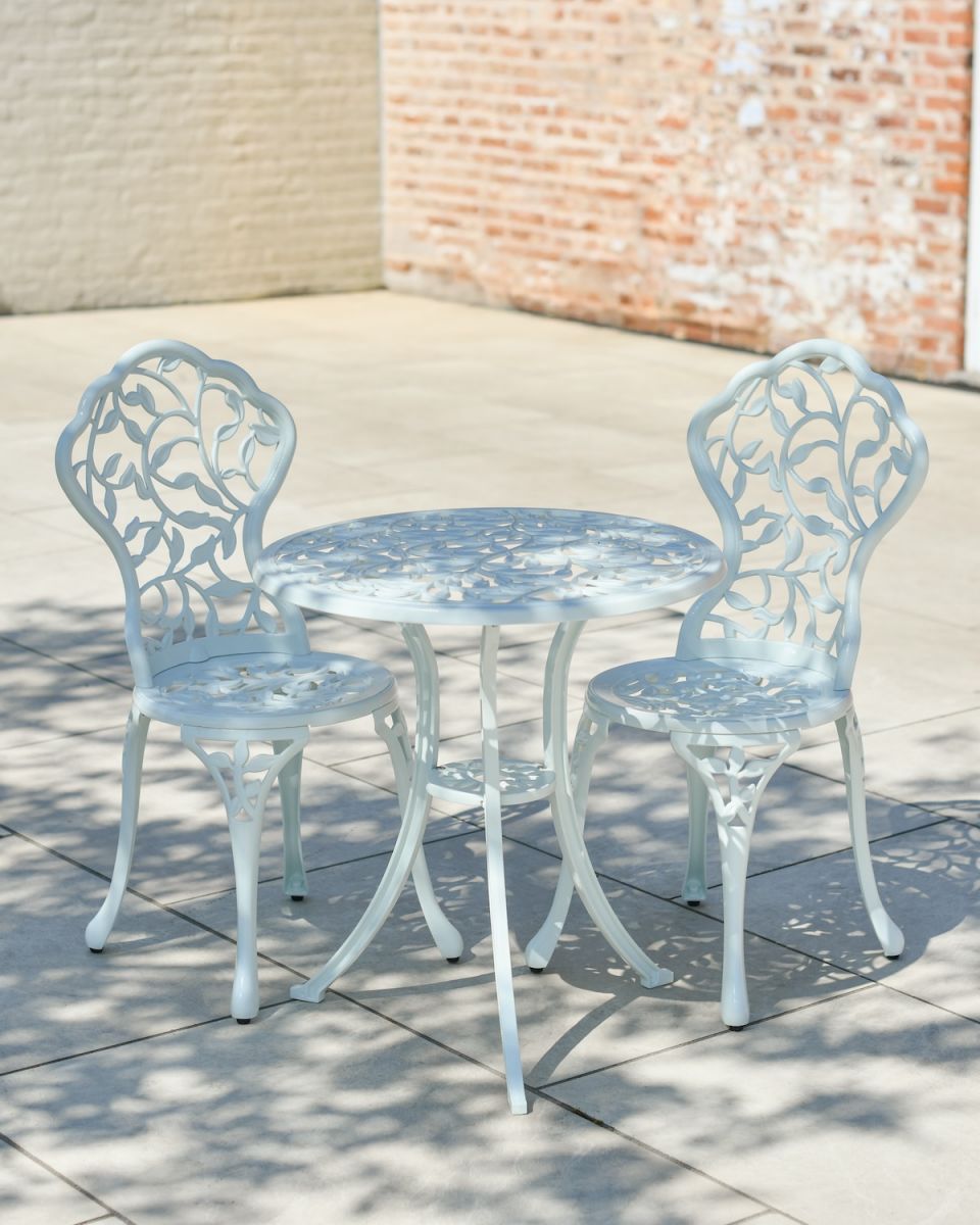 Cast Aluminium "Rosette" White Two Seater Bistro Set Cast Aluminium "Rosette" White Two Seater Bistro Set