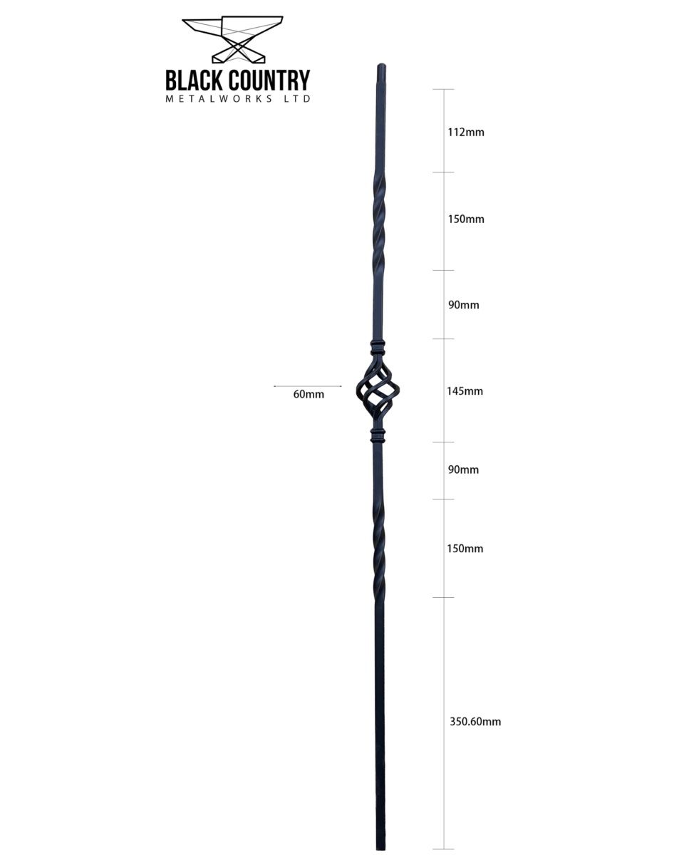 Set of 2 Matte Black "Enfield" Steel Stair Spindles - Pattern 6 Dimensions Set of 2 Matte Black "Enfield" Steel Stair Spindles - Pattern 6 Dimensions