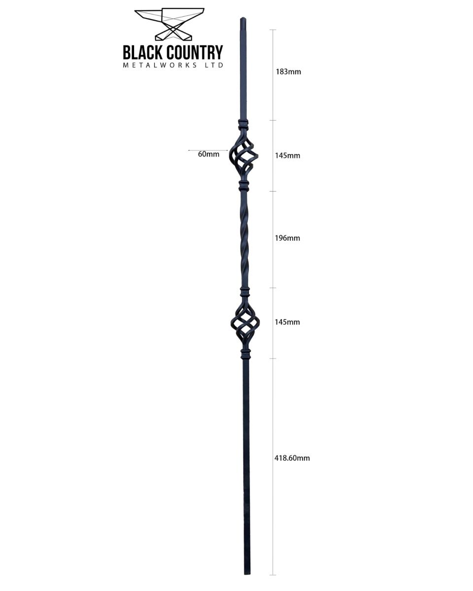 Set of 2 Matte Black "Enfield" Steel Stair Spindles - Pattern 6 Dimensions Set of 2 Matte Black "Enfield" Steel Stair Spindles - Pattern 6 Dimensions