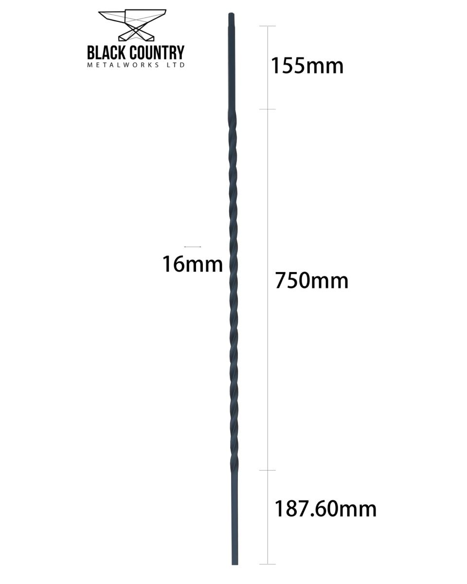 Set of 2 Matte Black "Enfield" Steel Stair Spindles - Pattern 11 Dimensions Set of 2 Matte Black "Enfield" Steel Stair Spindles - Pattern 11 Dimensions