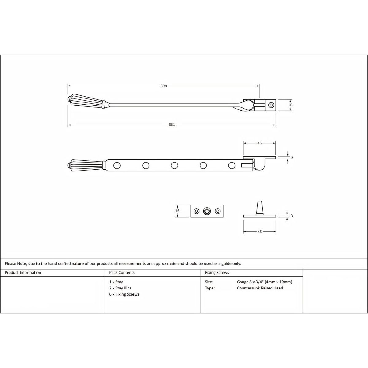 12 Inch Georgian Reeded Casement Window Stay