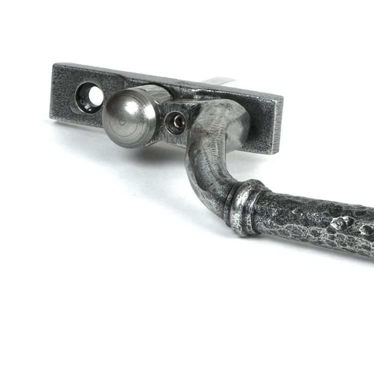 Close-Up of 16mm Hammered Pewter Espagnolette Window Handle - Left Hand