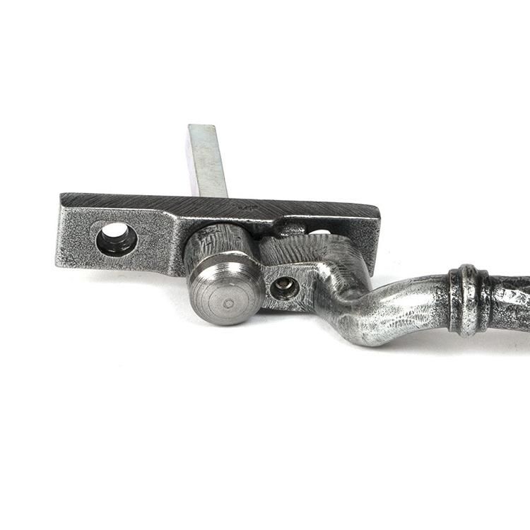 Close-Up of 16mm Hammered Pewter Espagnolette Window Handle - Right Hand