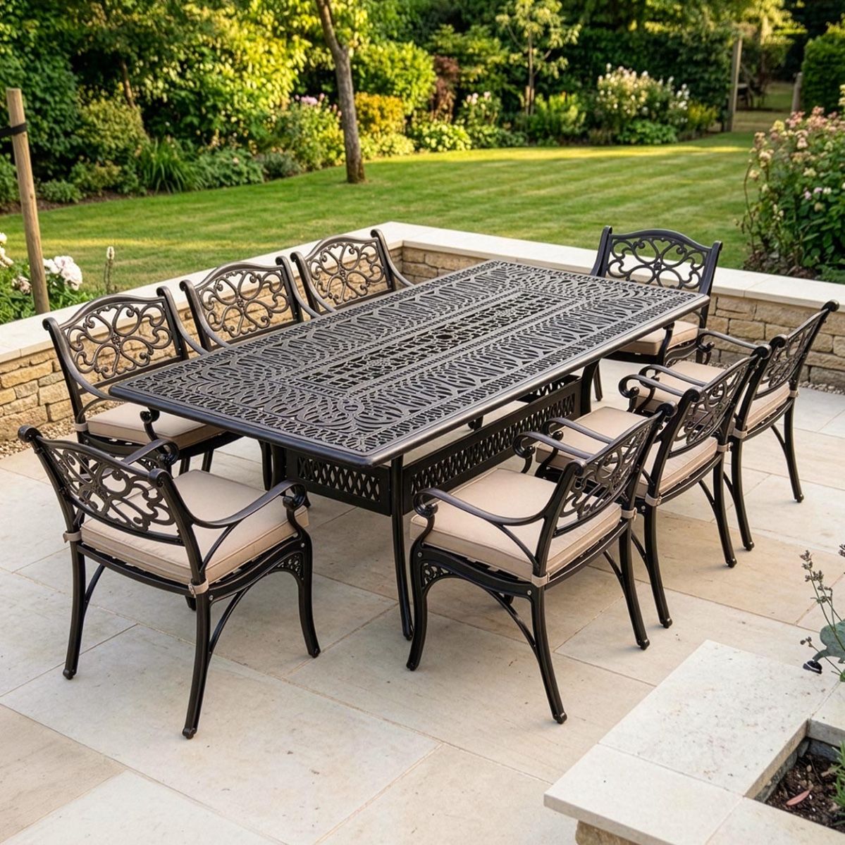 The "Arbor" 8-Seater Outdoor Dining Set - Antique Copper Digital Illustration