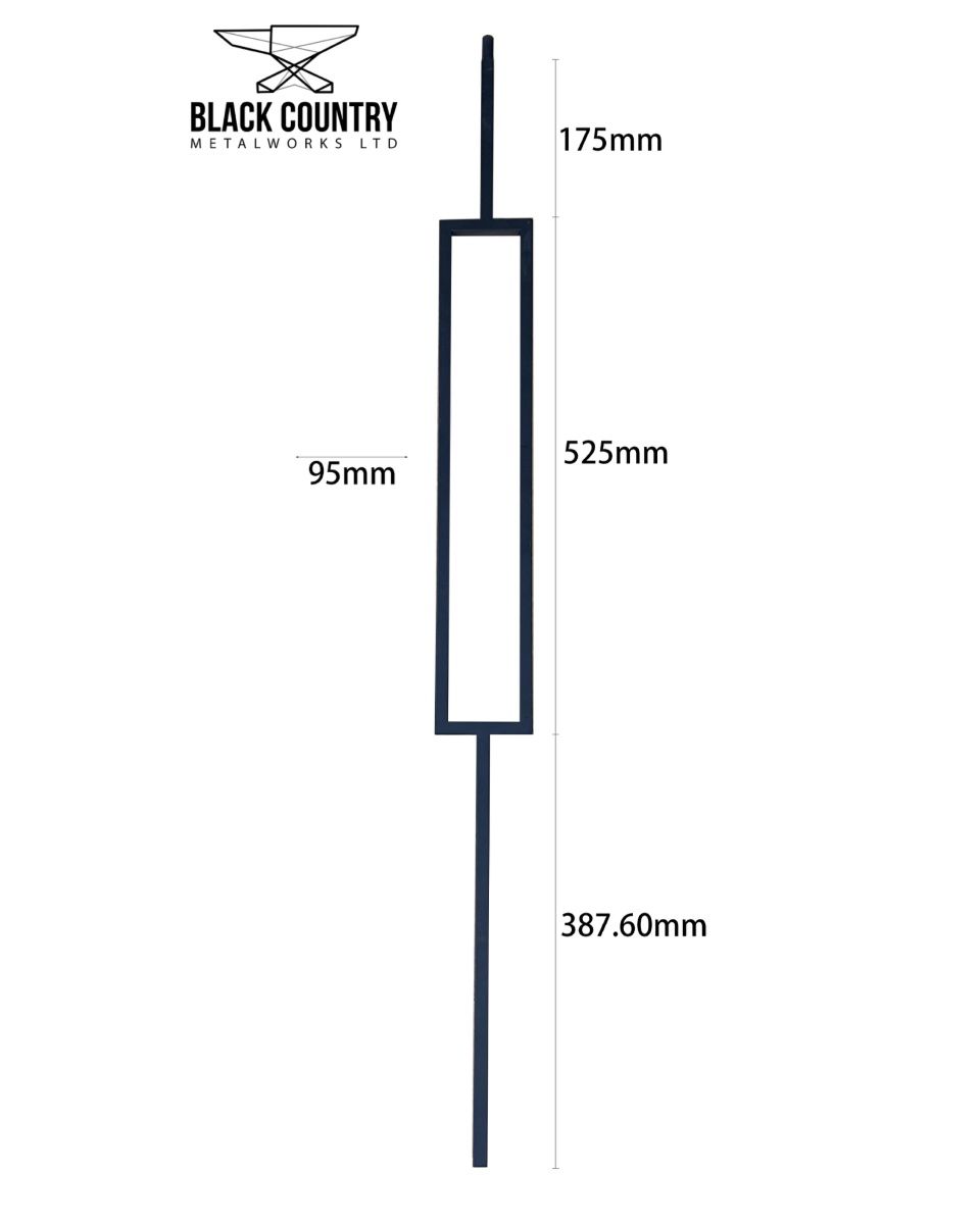 Set of 2 Matte Black "Enfield" Steel Stair Spindles - Pattern 10 Dimensions