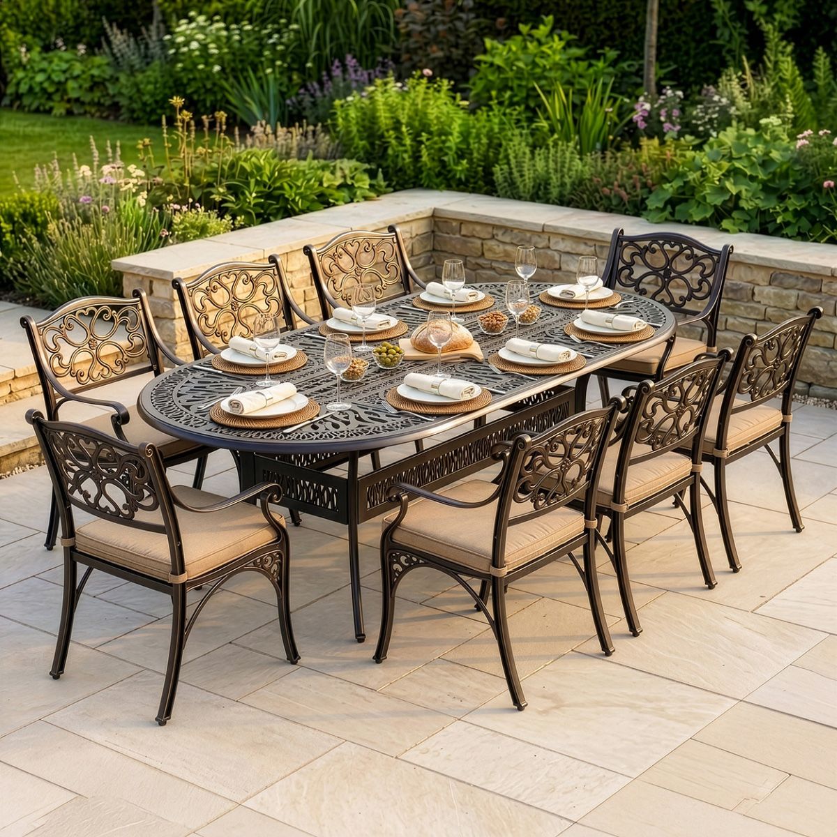 8-Seater Garden Dining Set Digital Illustration Dressed table