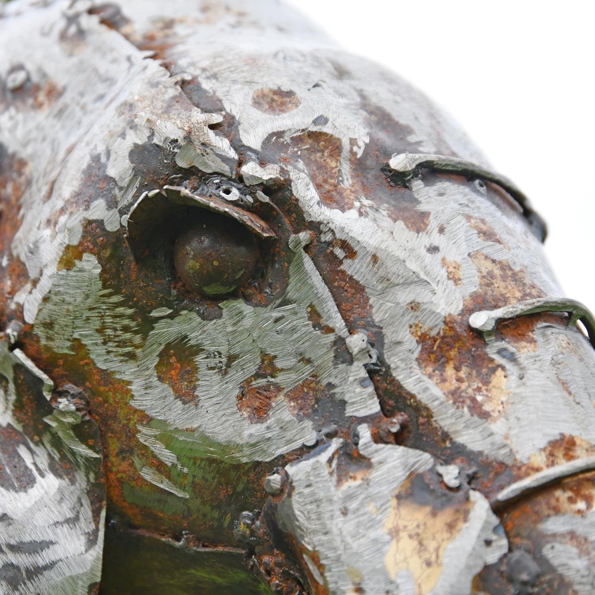 Close-up o fthe Detail on the Face of the Recycled Metal Elephant 