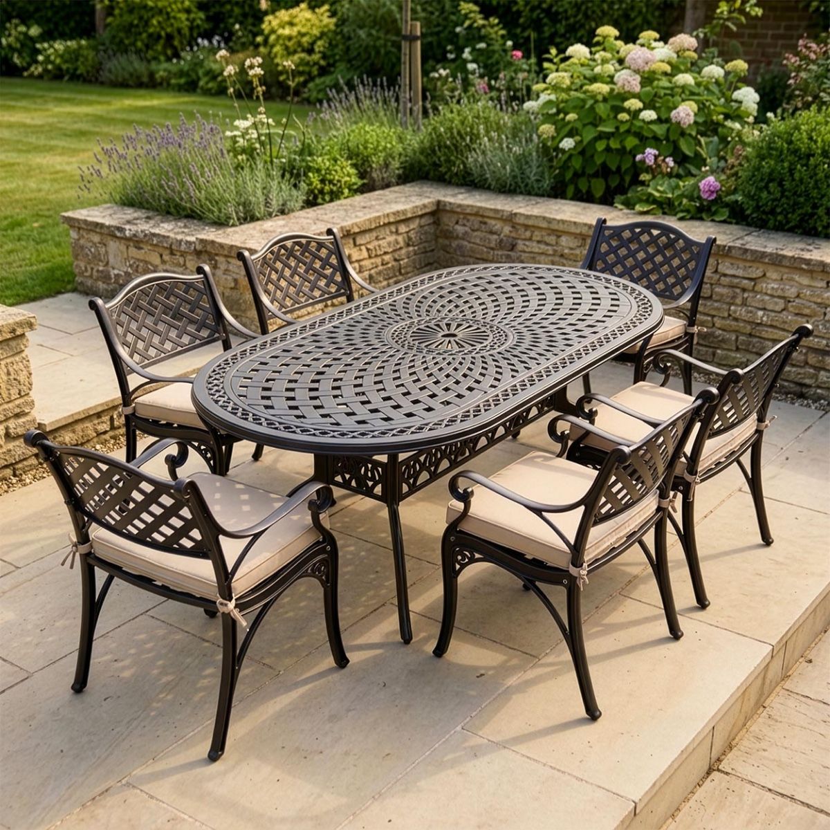 The "Valeriana" 6-Seater Outdoor Dining Set - Antique Copper Digital Illustration