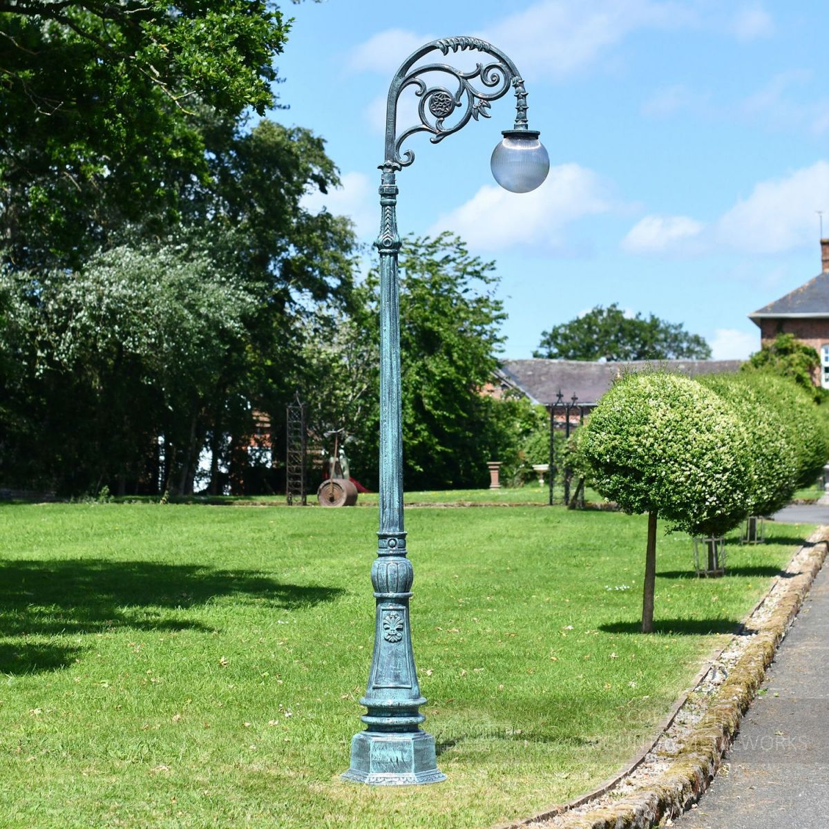 Antique Blue Ornate Cast Iron Globe Lamp Post